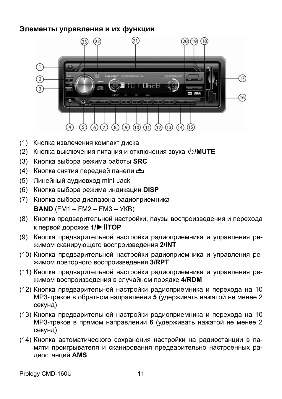 Магнитола prology cmd 160u инструкция