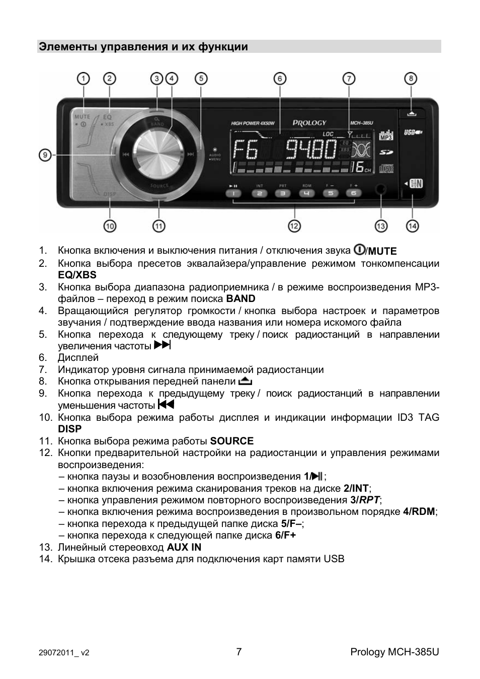 Автомагнитола prology mch 395u инструкция