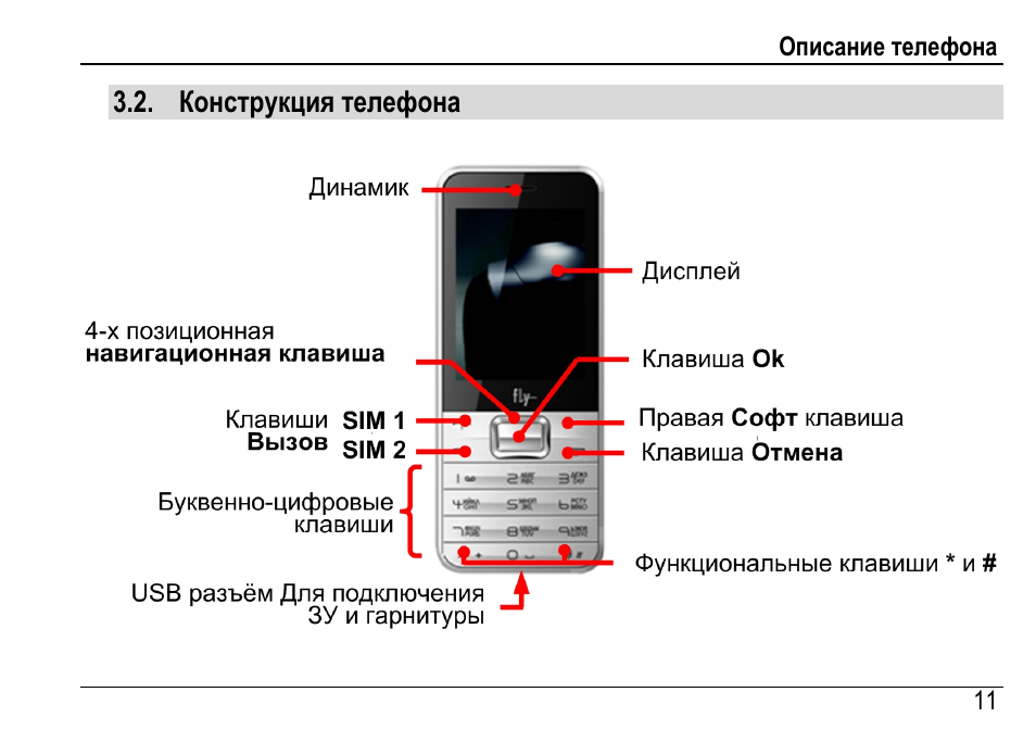 Подробное описание телефона. Fly ds120. Fly ds185. Описание телефона. Телефон с кнопками и фонарик.