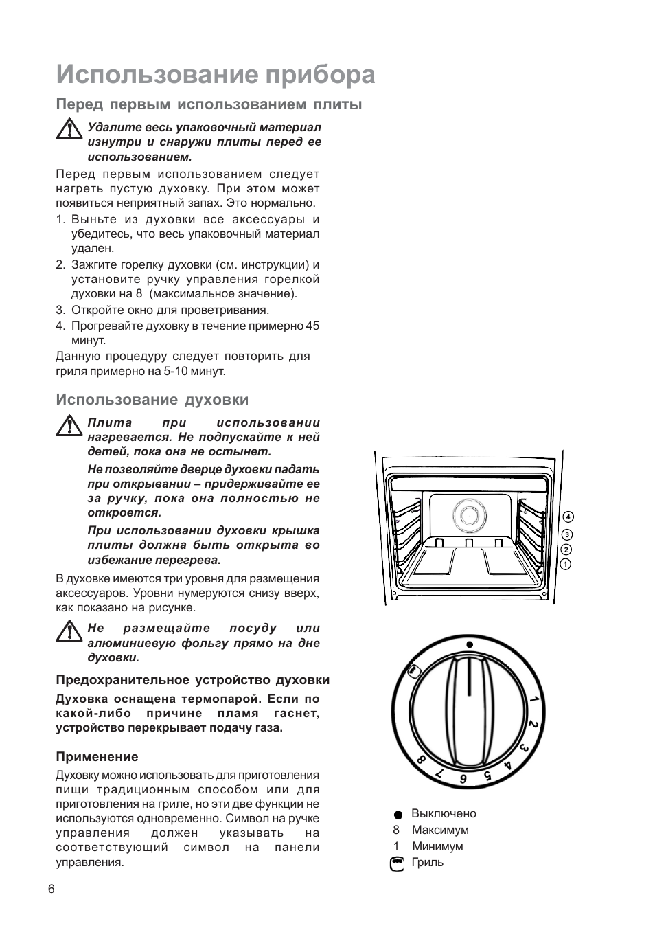 Инструкция использования плиты