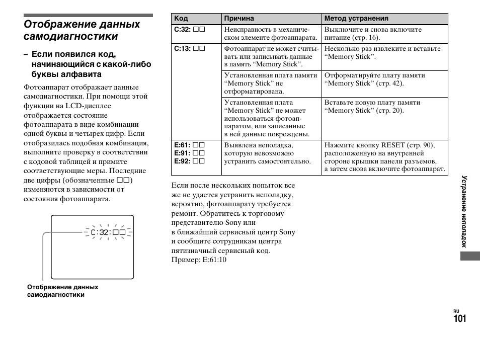 Дисплей нартис д101 инструкция. Ошибка фотоаппарата Sony. Коды ошибок камеры Canon.