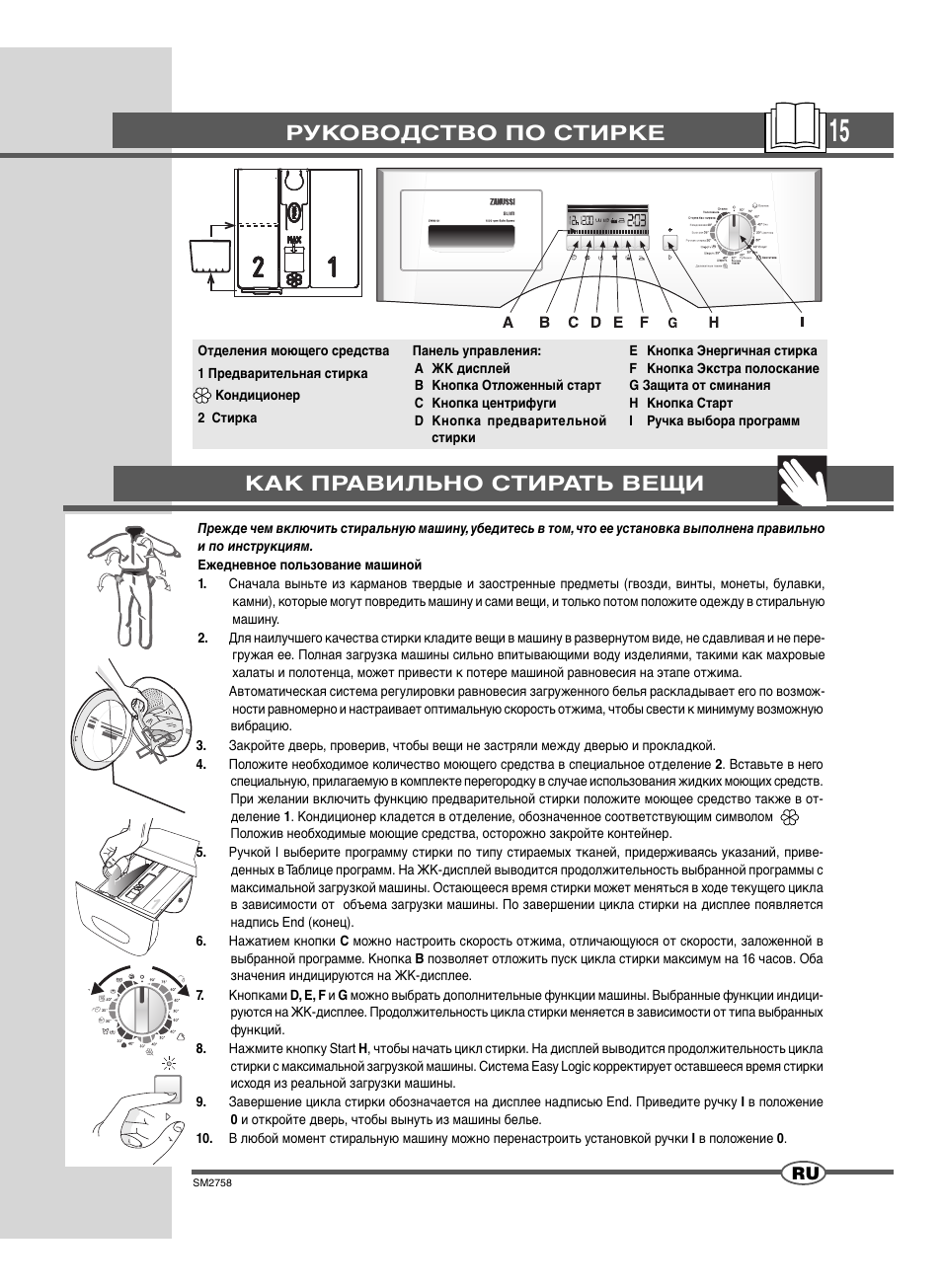 Zanussi ZWS 382 программы стирки