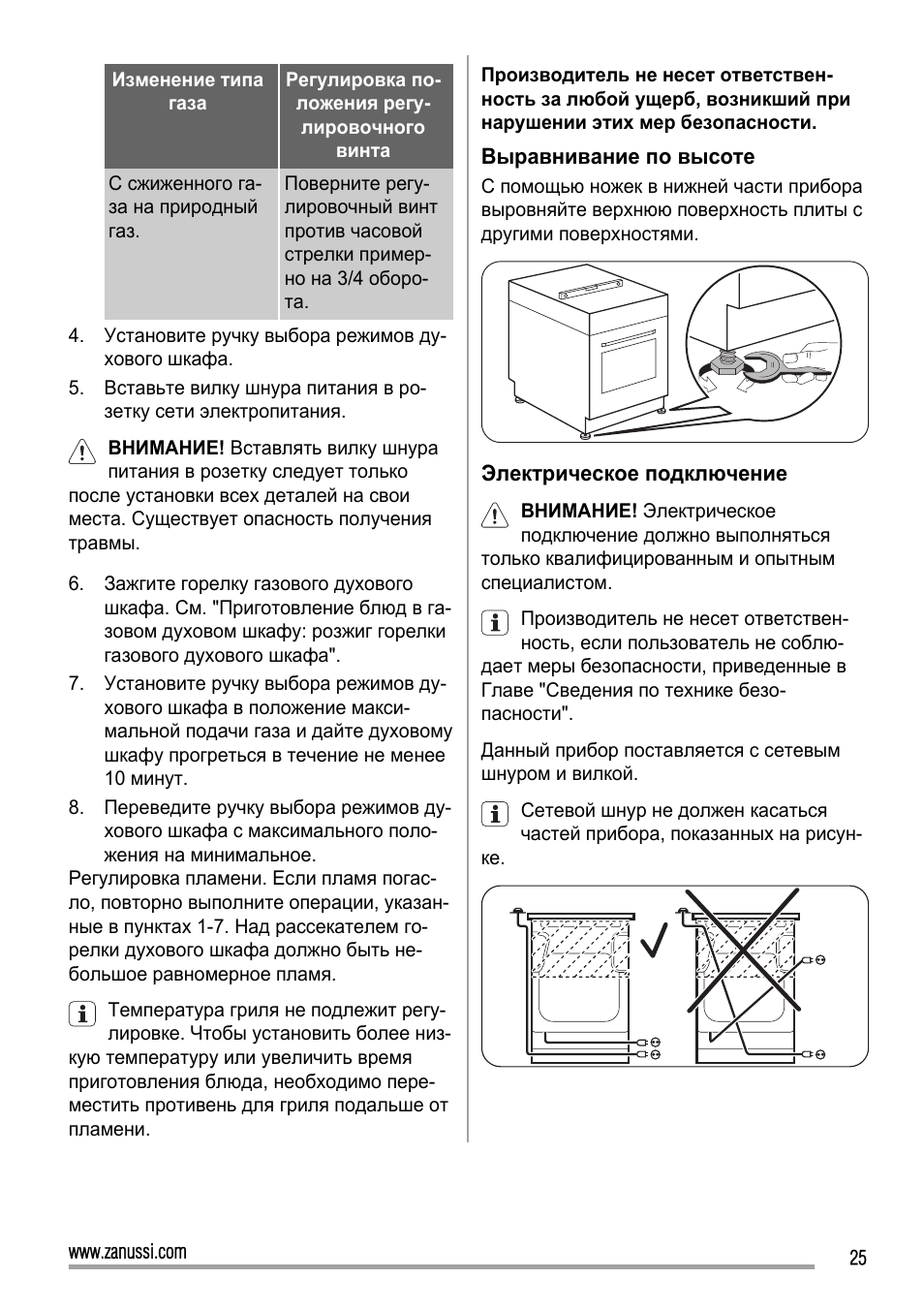 Газовая плита Занусси инструкция