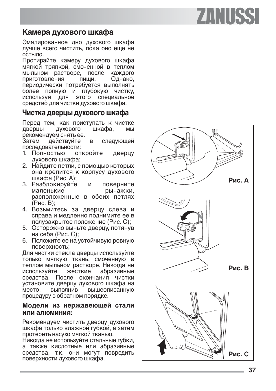 Снять дверцу духового шкафа занусси