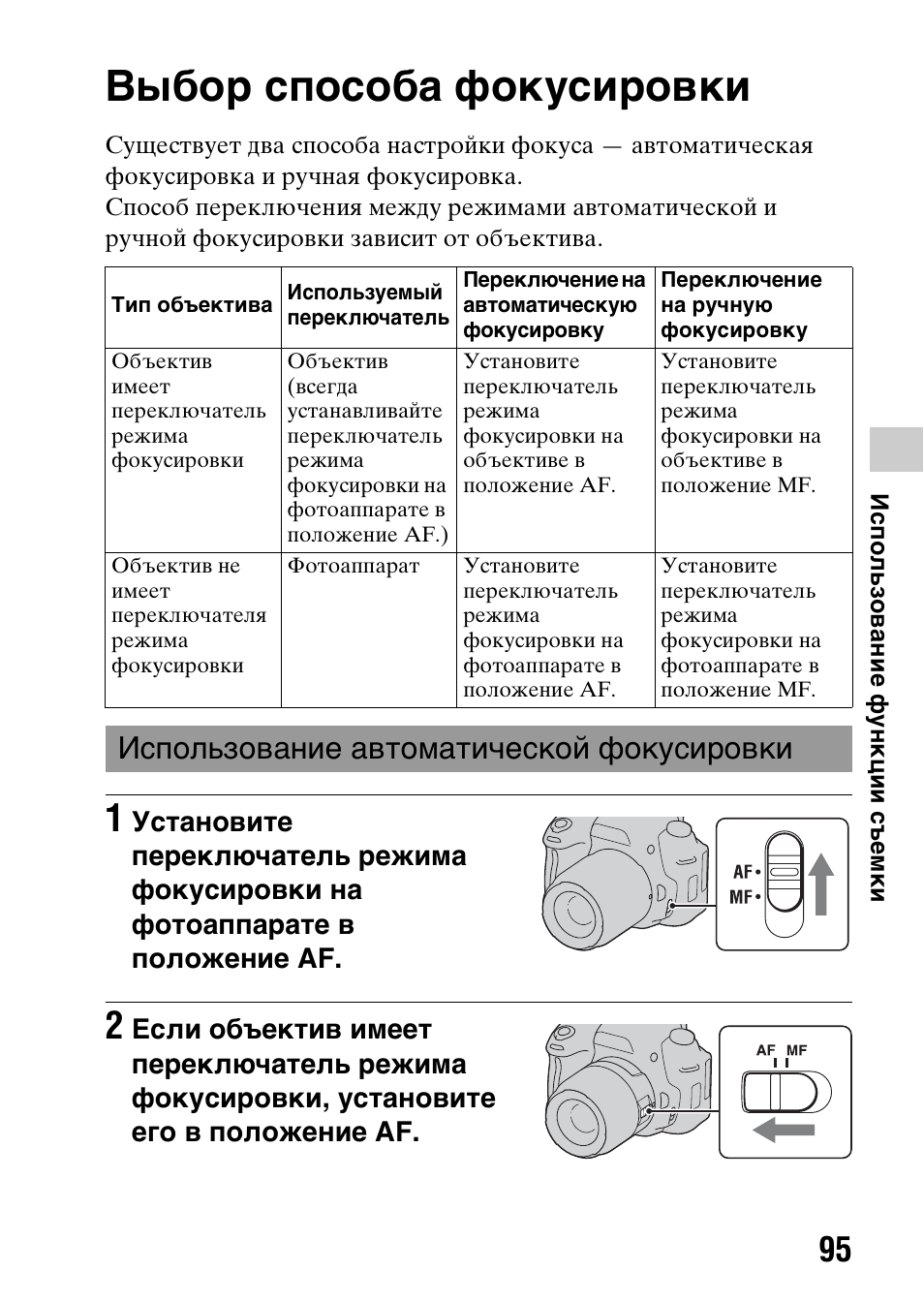 Как настроить фокус. Метод фокусировки. Способы фокусировки объектива. Режим фокусировки Sony. Способы переключения режимов.