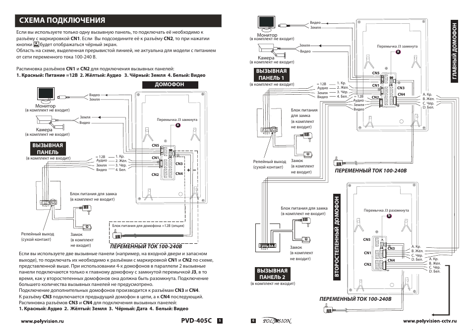 Схема подключения видеодомофона polyvision