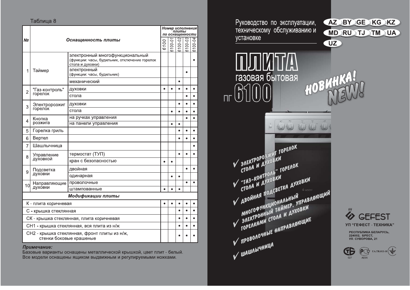 Паспорт на газовую плиту Гефест Брест 3100