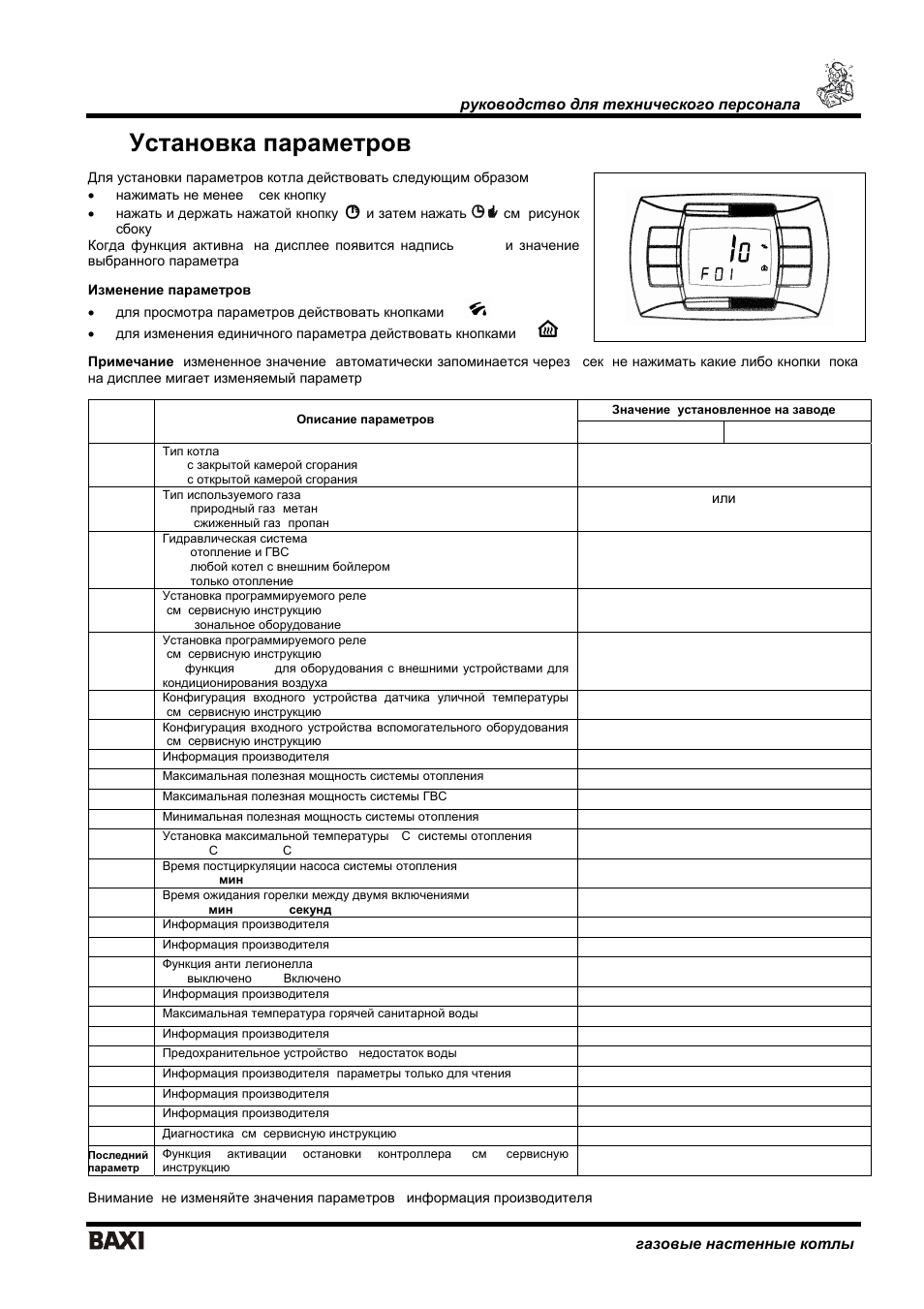 Параметр f07 котел baxi