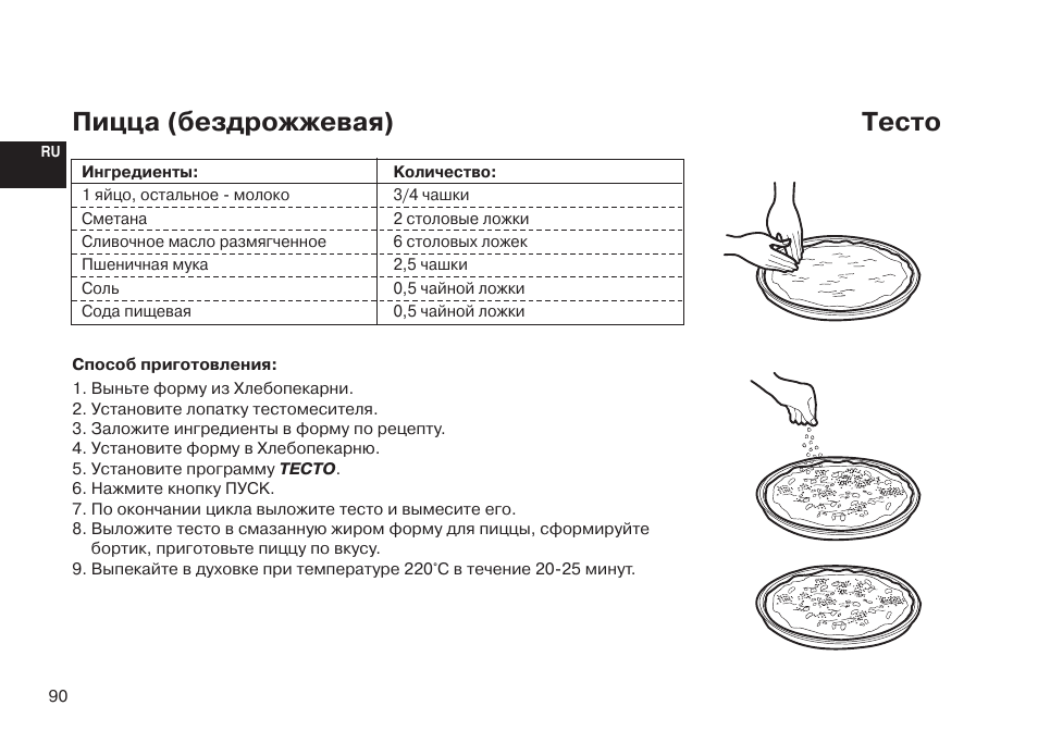 Рецепт бездрожжевого теста для пиццы