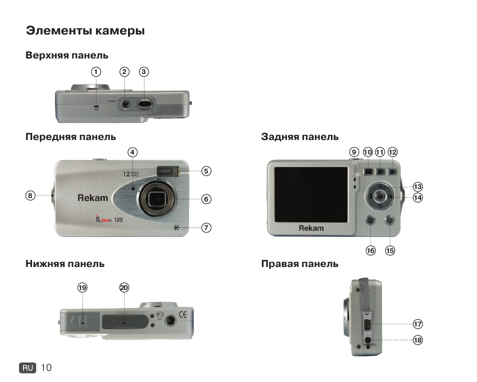 Camera инструкция. Фотоаппарат Rekam ILOOK-120. Rekam ILOOK 120 характеристики фотоаппарат. Элементы камеры. Инструкция видеокамера.