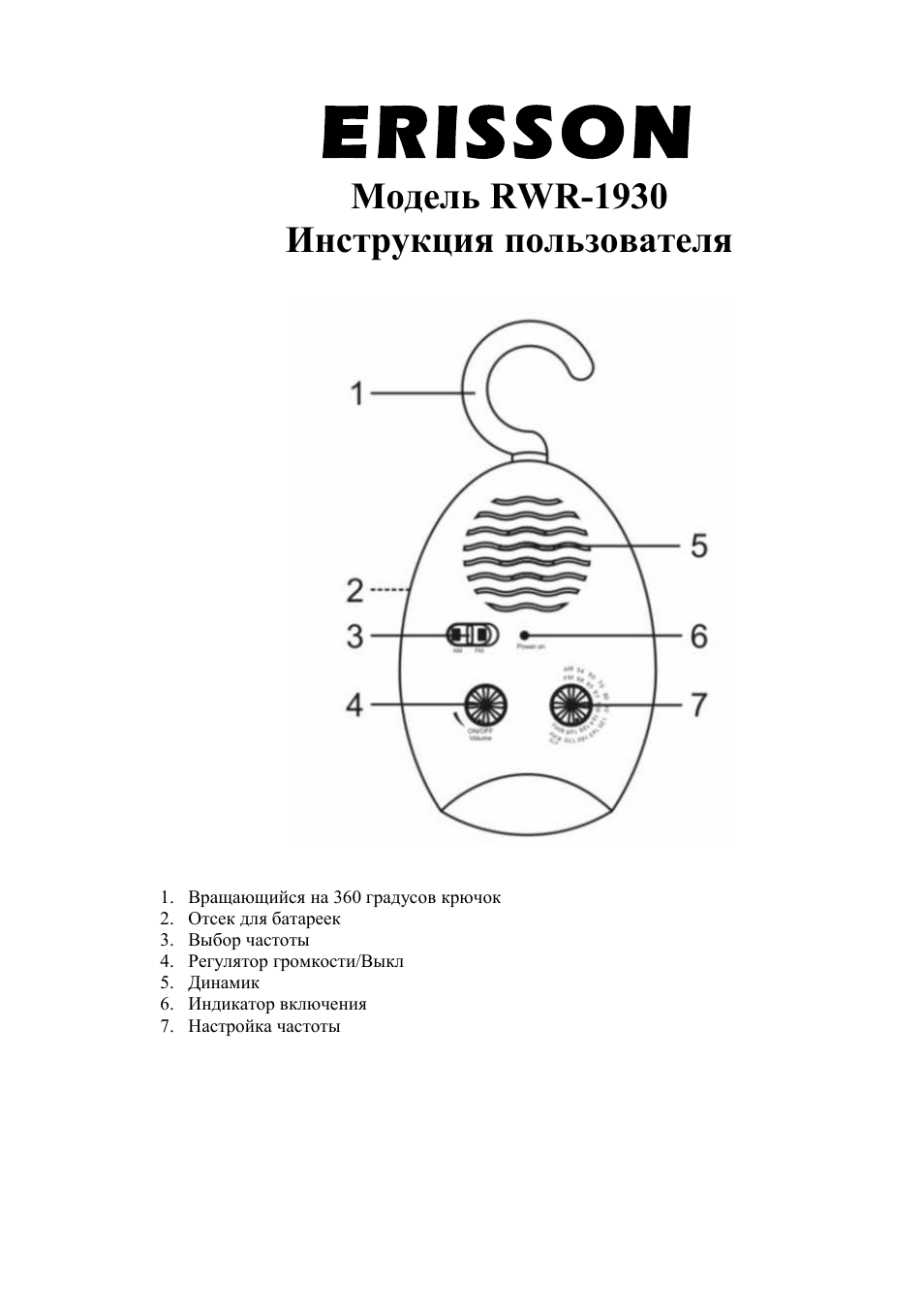 Ericsson инструкция. Erisson RWR 1930.