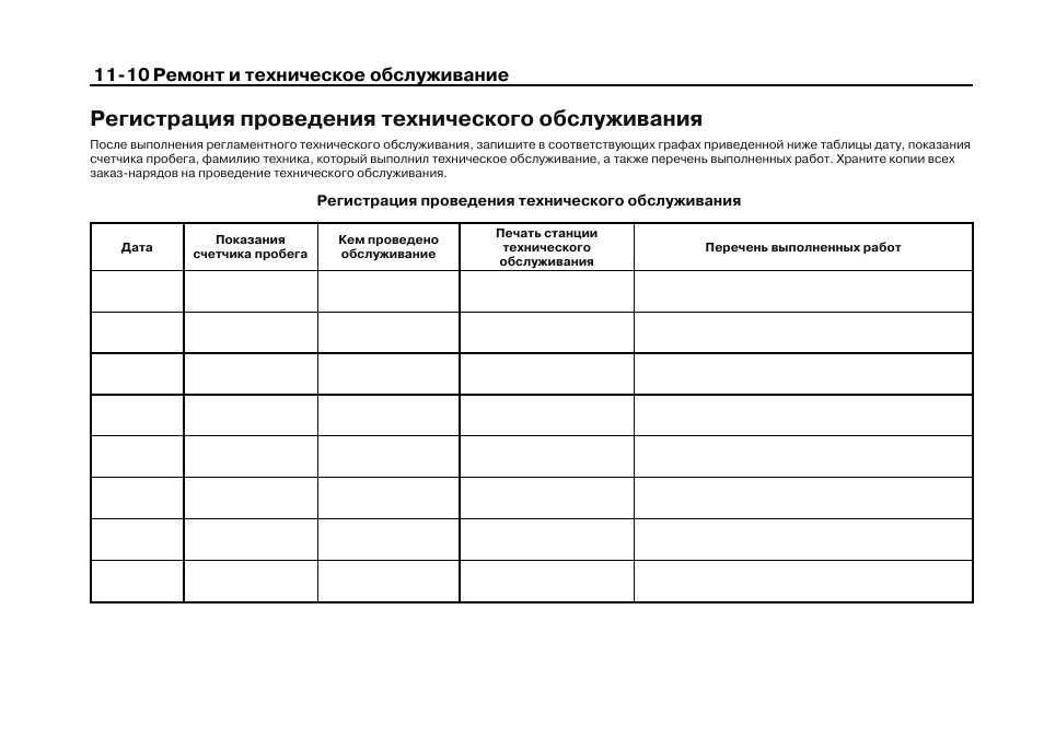 Инструкция по техническому обслуживанию и ремонту оборудования. Шаблон сведения о проведении технического обслуживания прибор.