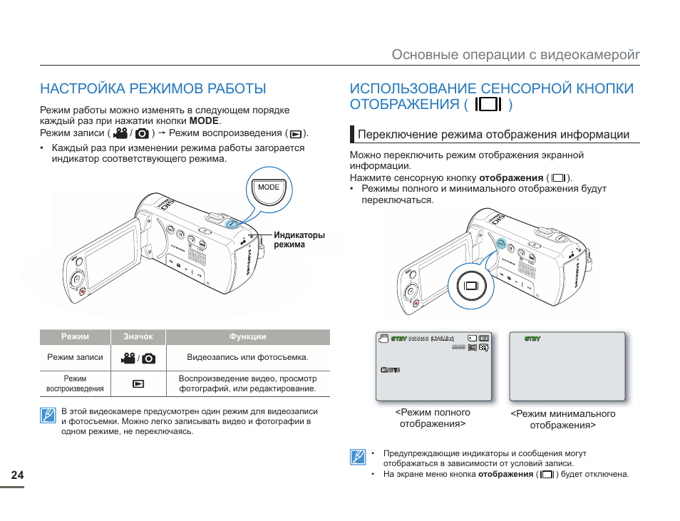 Настройка режимов