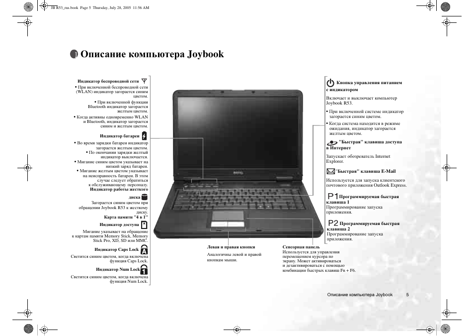 Описание ноутбука. BENQ Joybook r53 характеристики. Описание компьютера. Внешнее описание ноутбука.