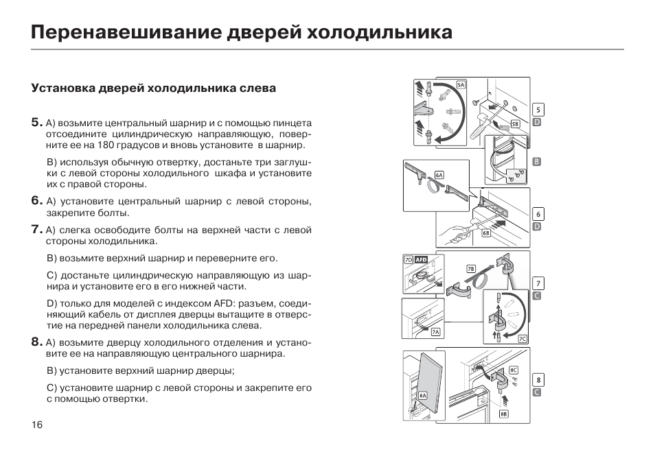 Схема крепления двери холодильника