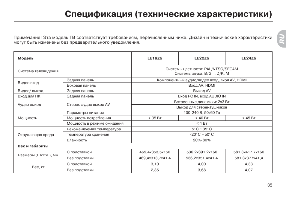 Образец технической спецификации