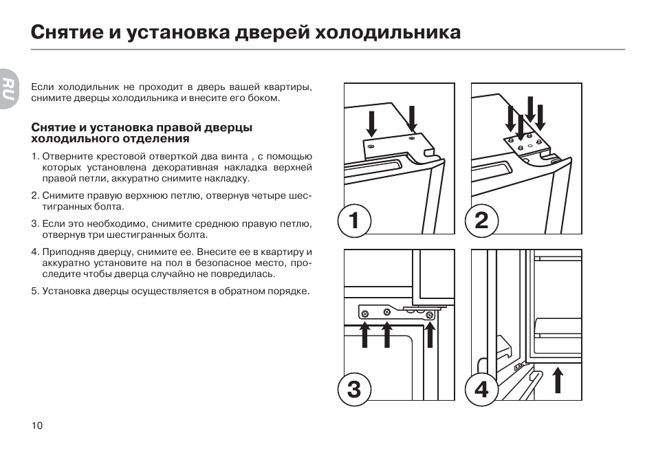 Схема крепления двери холодильника