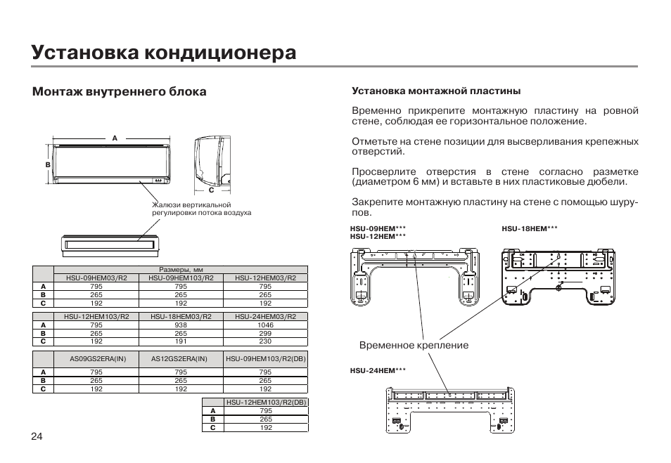 Схема монтажа внутреннего блока кондиционера