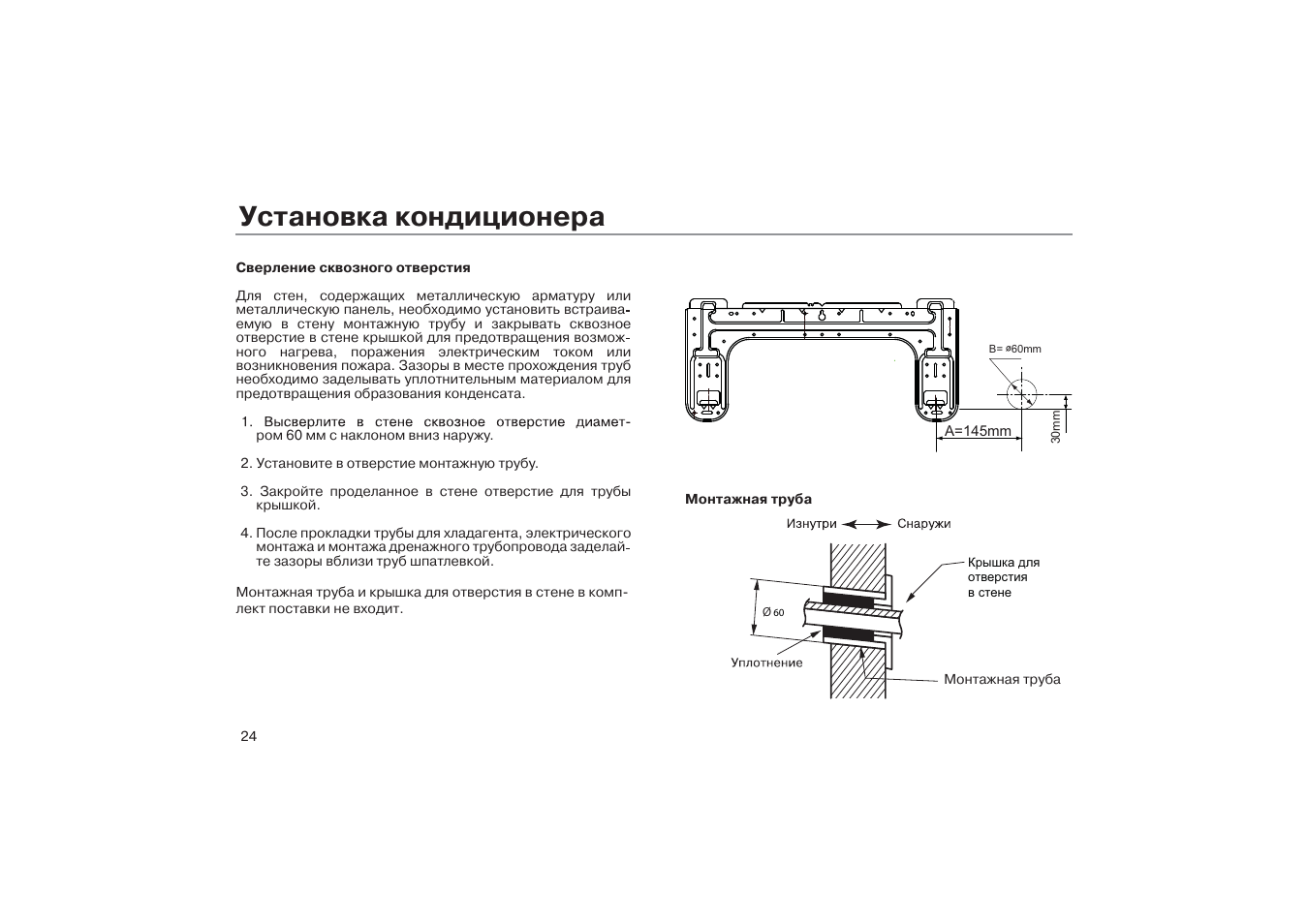 Монтажная схема сверления отверстий кондиционера