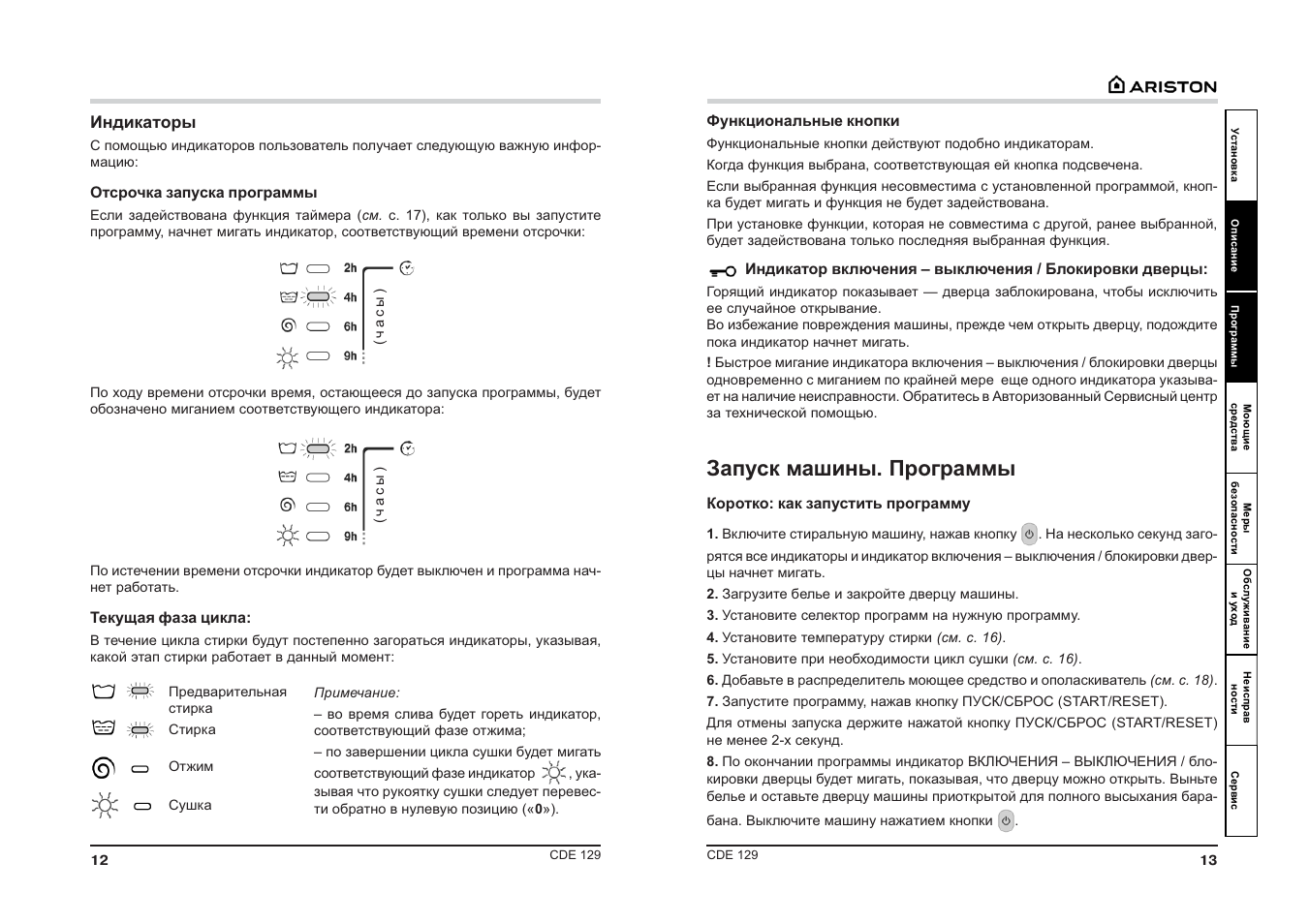 Софт инструкция. Стиральная машина Аристон CDE 129 инструкция. Схема стиральных машин Ariston CDE 129. Машинка Аристон CDE 129 режимы. Программы стирки стиральной машины Аристон CDE 129.