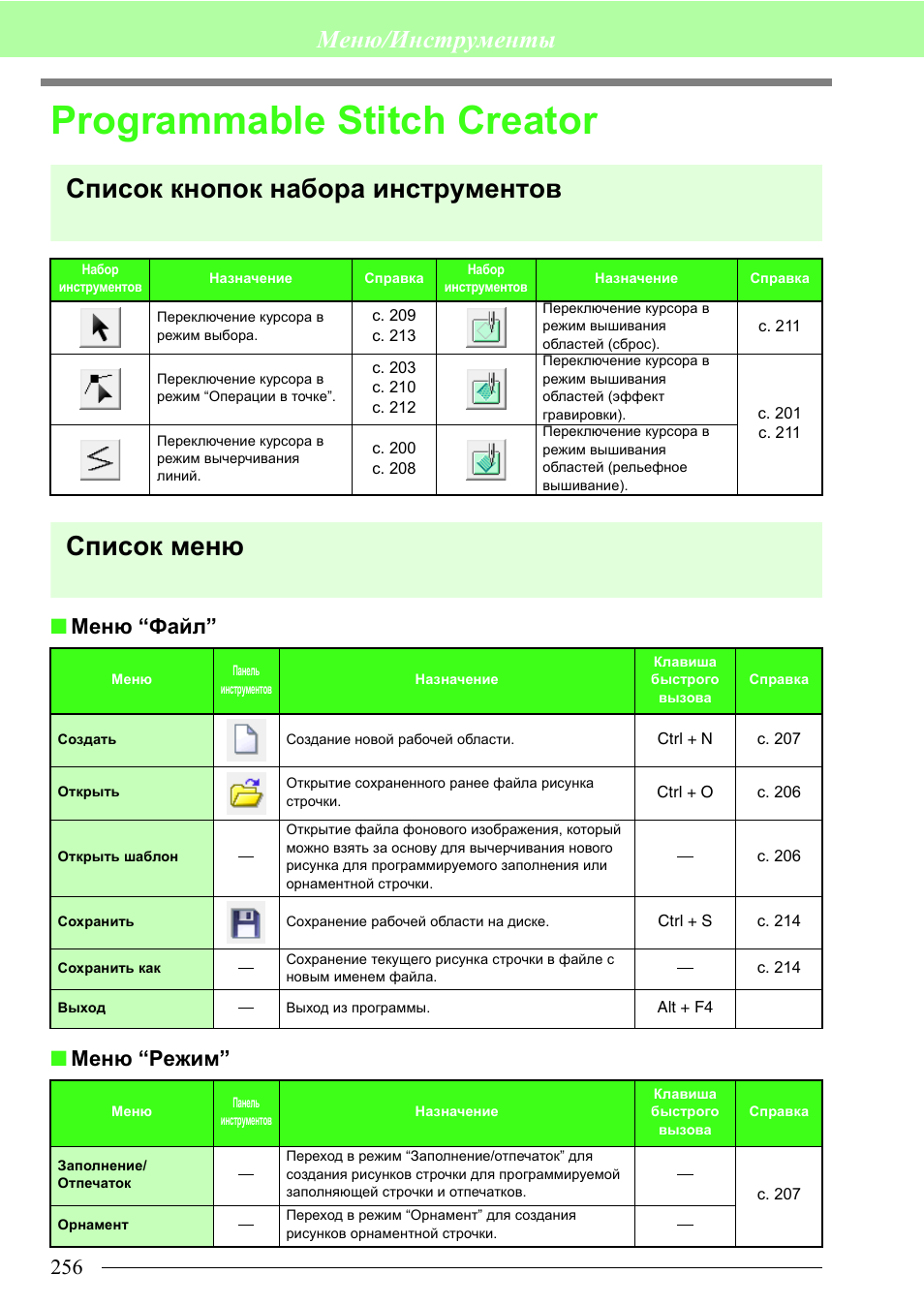 Меню инструментов