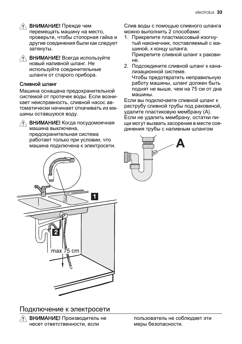 Схема подключения посудомоечной машины Электролюкс