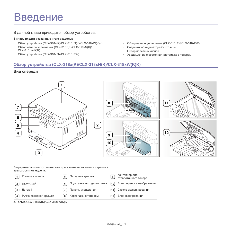 Обзор устройства. Samsung CLX 3305 кинематическая схема. CLX 750 руководство. Таблица дефекты печати Samsung CLX-3185. CLX 450 TC характеристики.