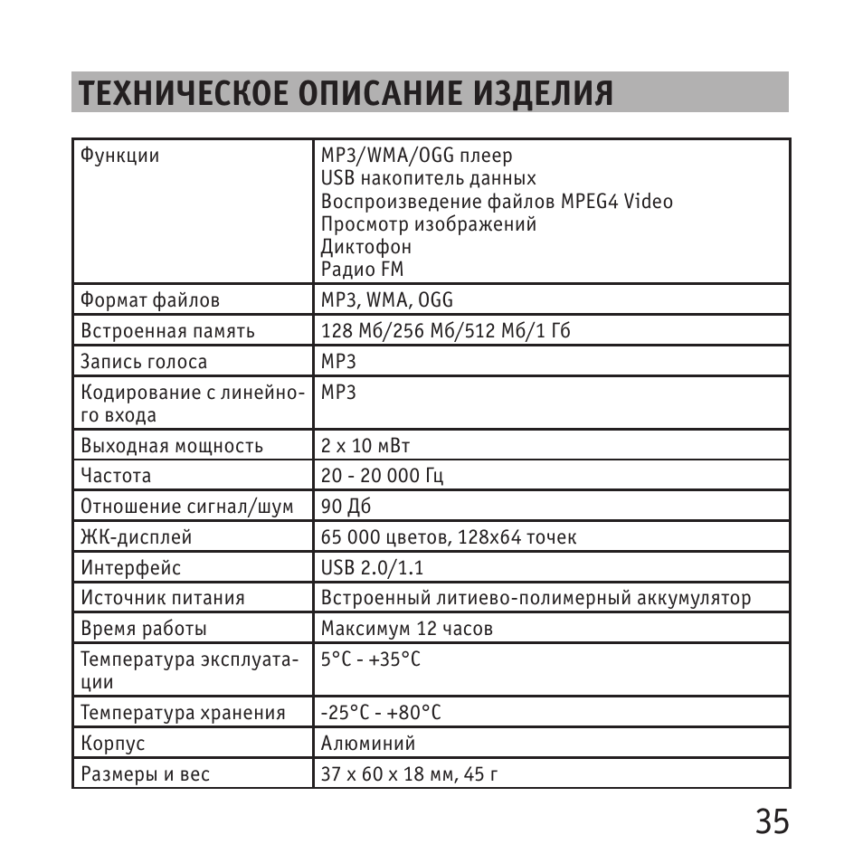 Техническое описание изделия образец