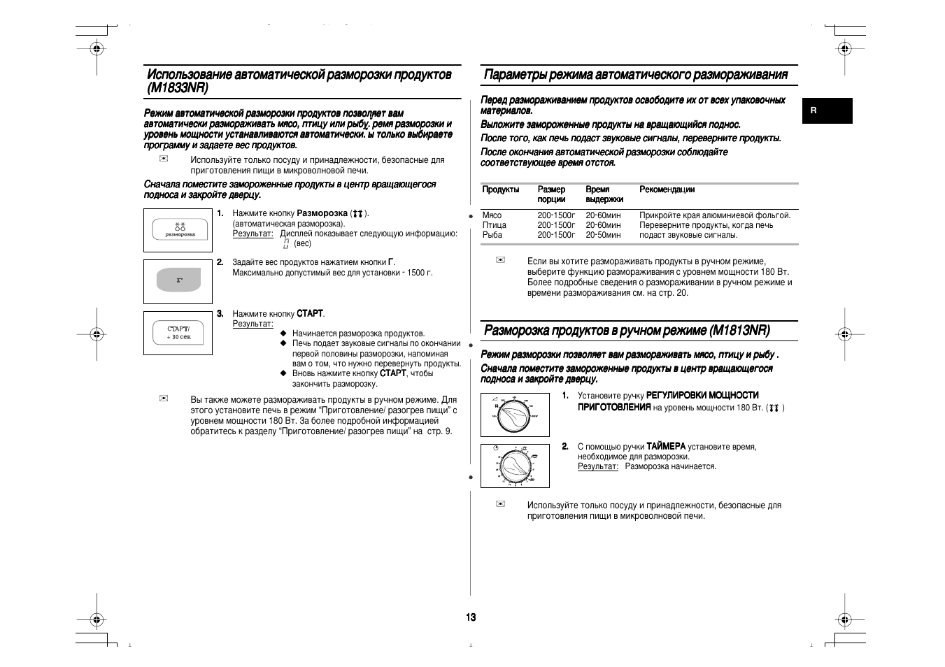 Samsung микроволновка режимы разморозки