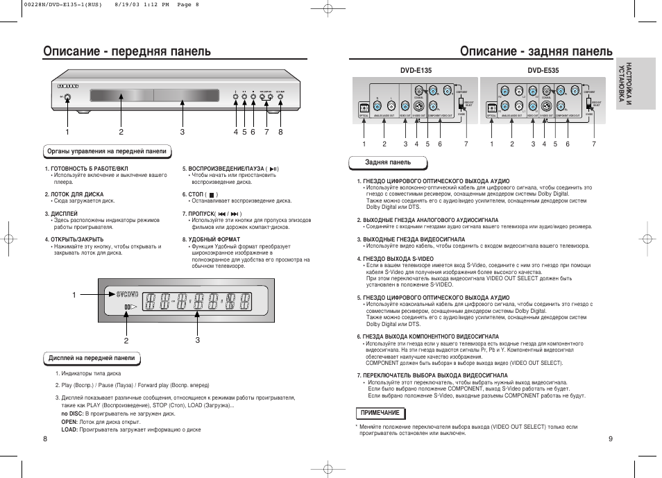 Описание панели. DVD-плеер Samsung DVD-e135. Инструкция DVD. Инструкция по эксплуатации DVD плеер. Списание DVD плеера причины.