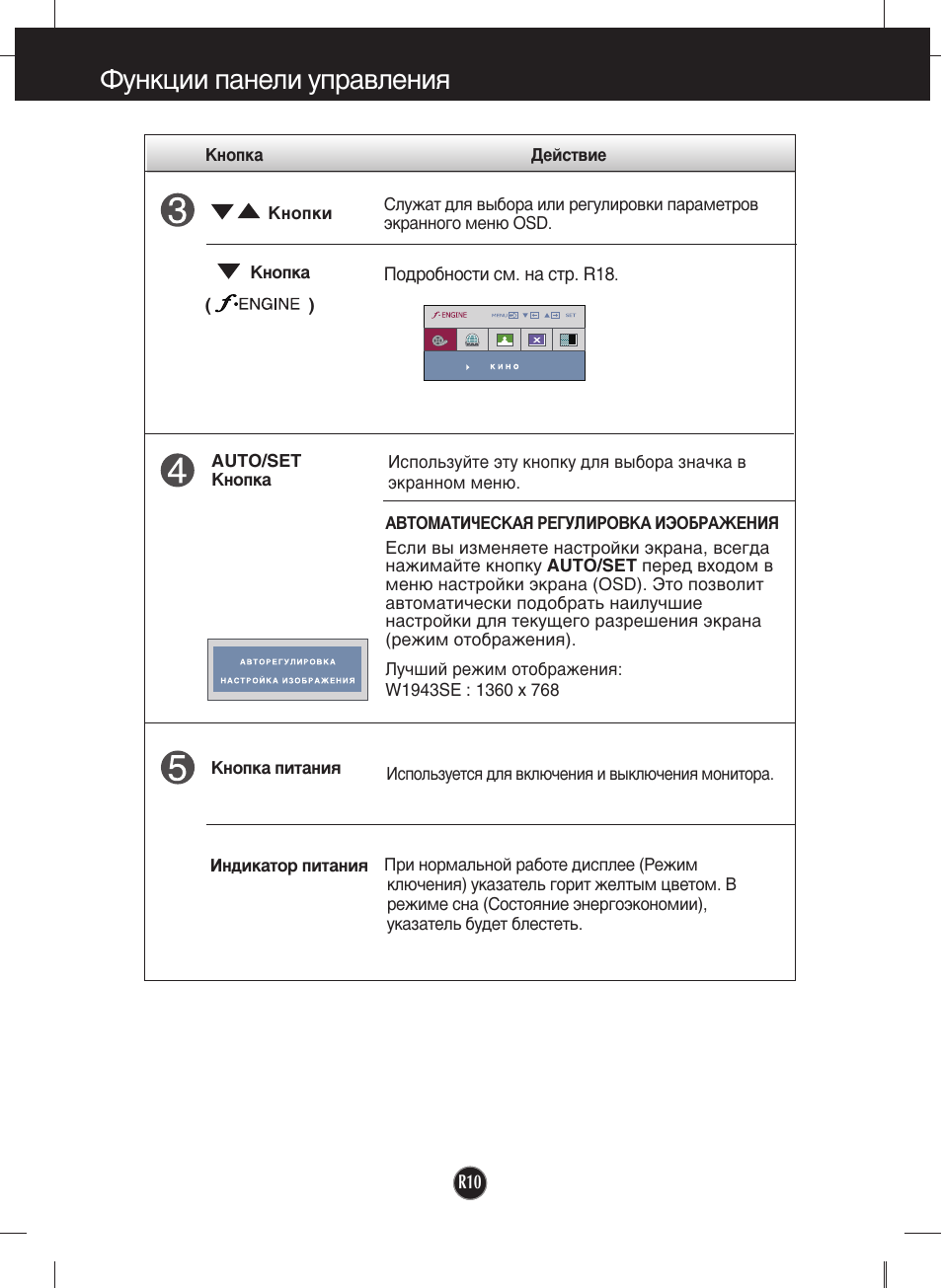 Как выключить монитор lg. Монитор LG 1943se. Функции панели управления. Монитор LG кнопки управления. Панель управления монитора LG.