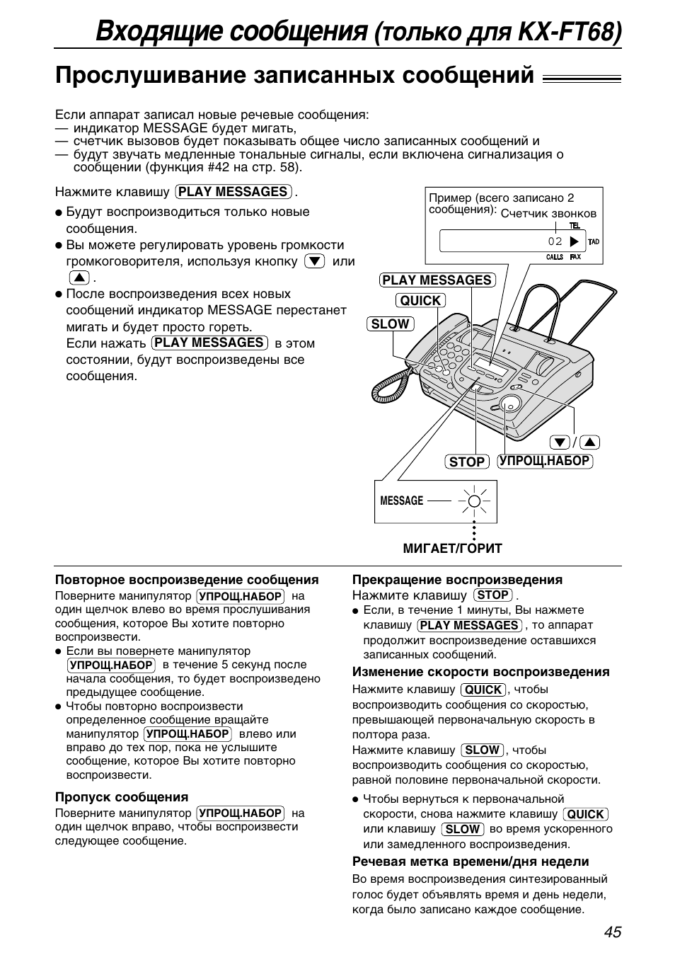 Инструкции panasonic kx ft68