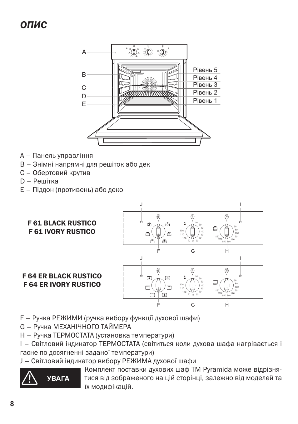 Электрический духовой шкаф Pyramida f 84 ETR Ivory rustico