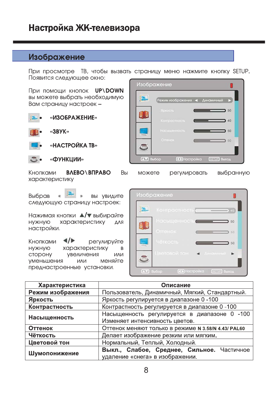 Настройка изображения телевизора