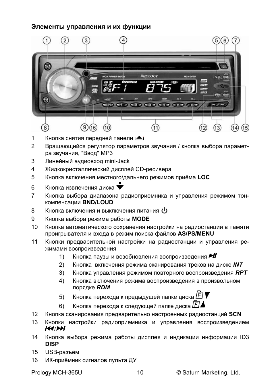 Автомагнитола prology mch 365u инструкция