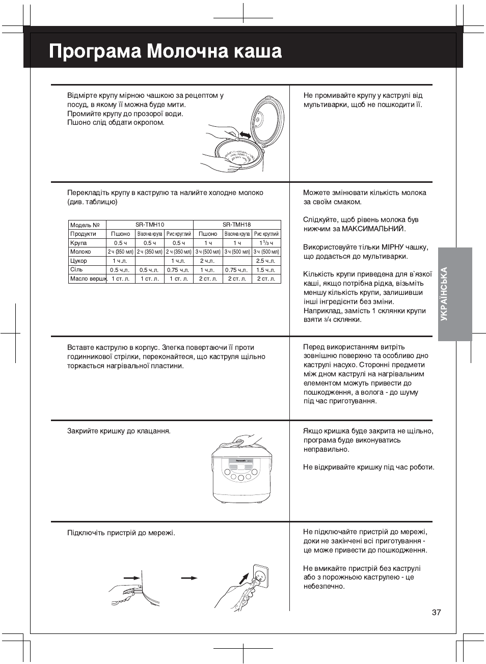 Мультиварка Панасоник SR-tmh18 инструкция